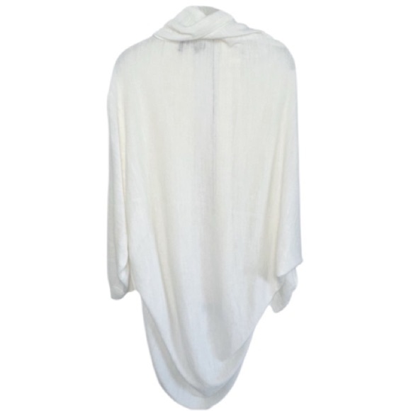 Theory Cocoon Long Curved Hem Cardigan Sweater Open Front Sz M/L Ivory Linen/Vis - Picture 3 of 9